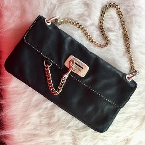 Michael Kors Black Leather Chain Link Strap Purse